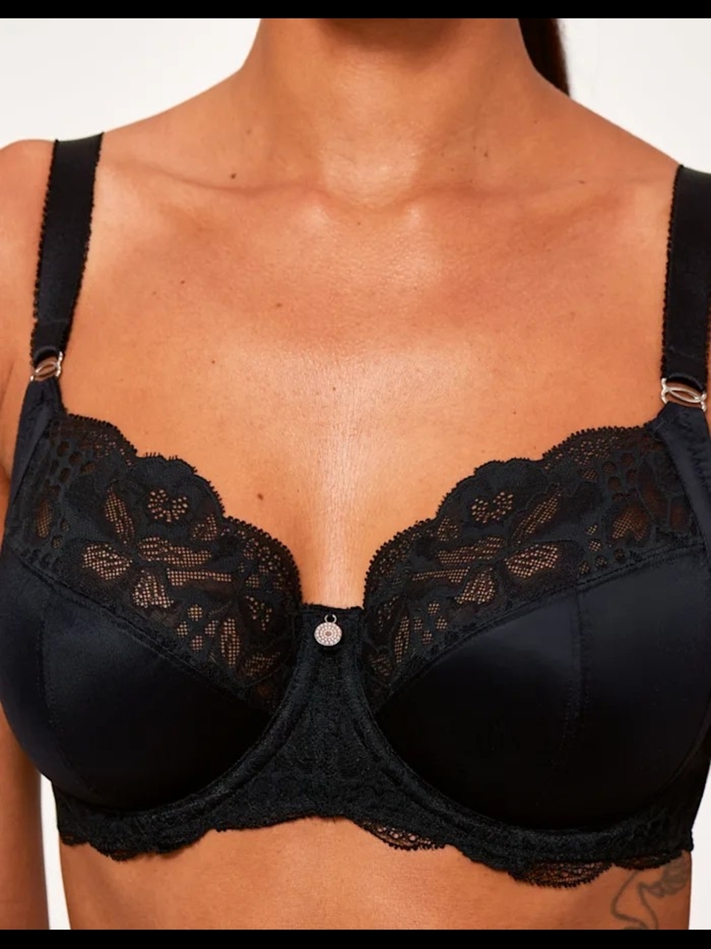 Fantasie Black Lace Underwire Bra with Floral Trim